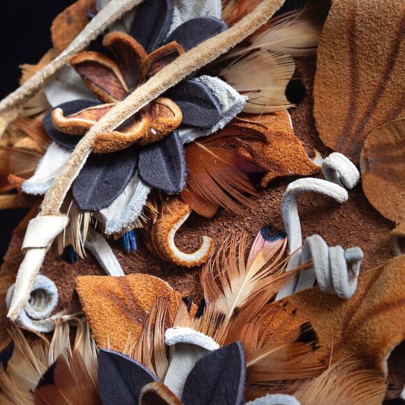 Custom Wall Hanging | Handcrafted Leather & Feather Floral Wall Art Duo - Picture 8 of 12